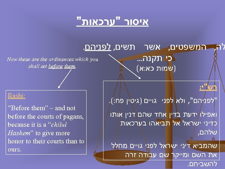  איסור "ערכאות" לה, המשפטים, אשר תשים, לפניהם. כי תקנה. . . Now these