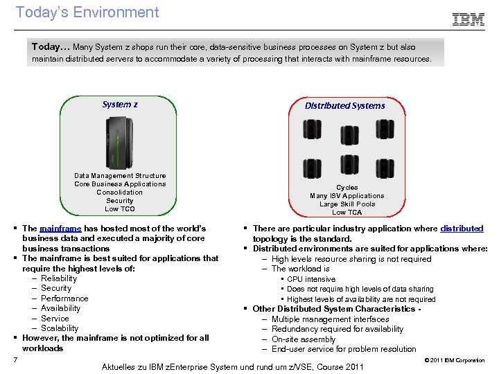 Today’s Environment Today… Many System z shops run their core, data-sensitive business processes on