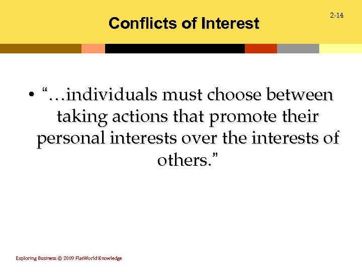 Conflicts of Interest 2 -14 • “…individuals must choose between taking actions that promote