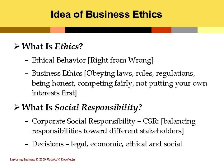 Idea of Business Ethics Ø What Is Ethics? – Ethical Behavior [Right from Wrong]