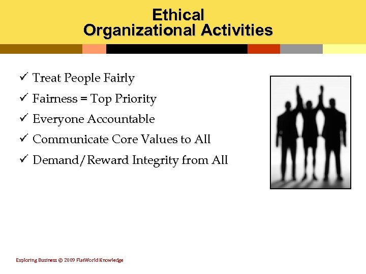 Ethical Organizational Activities ü Treat People Fairly ü Fairness = Top Priority ü Everyone