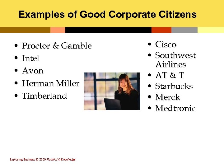 Examples of Good Corporate Citizens • Proctor & Gamble • Intel • Avon •