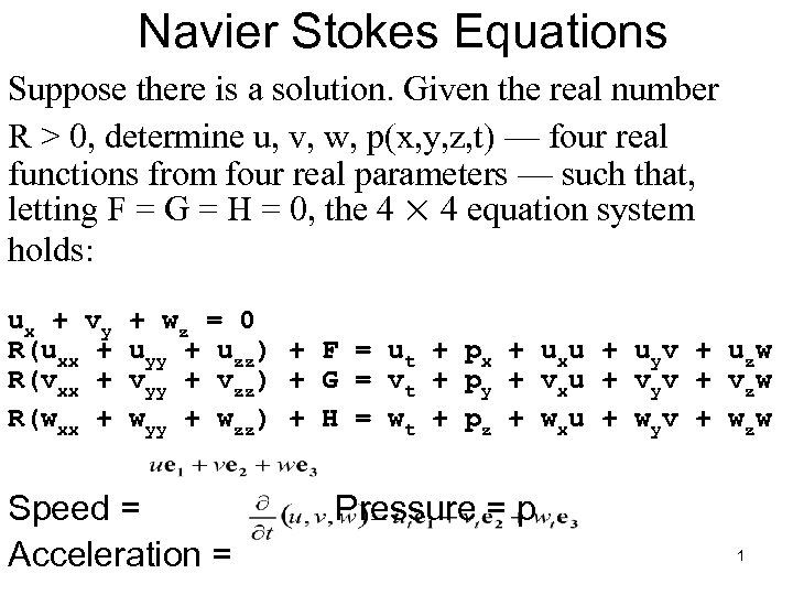 Navier Stokes Equations Suppose There Is A Solution