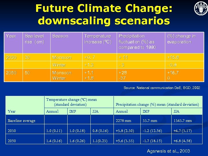 Future Climate Change: downscaling scenarios Year Sea level rise (cm) Season Temperature increase (ºC)
