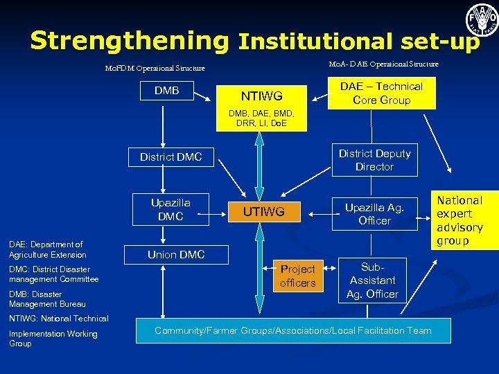 Strengthening Institutional set-up Mo. A- DAE Operational Structure Mo. FDM Operational Structure DMB NTIWG