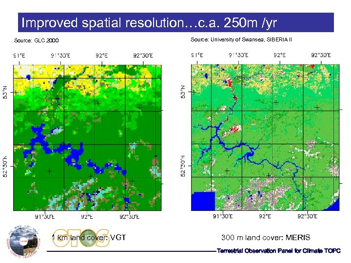 Improved spatial resolution…c. a. 250 m /yr Source: GLC 2000 1 km land cover: