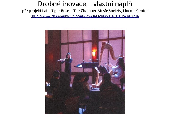 Drobné inovace – vlastní náplň př. : projekt Late Night Rose – The Chamber