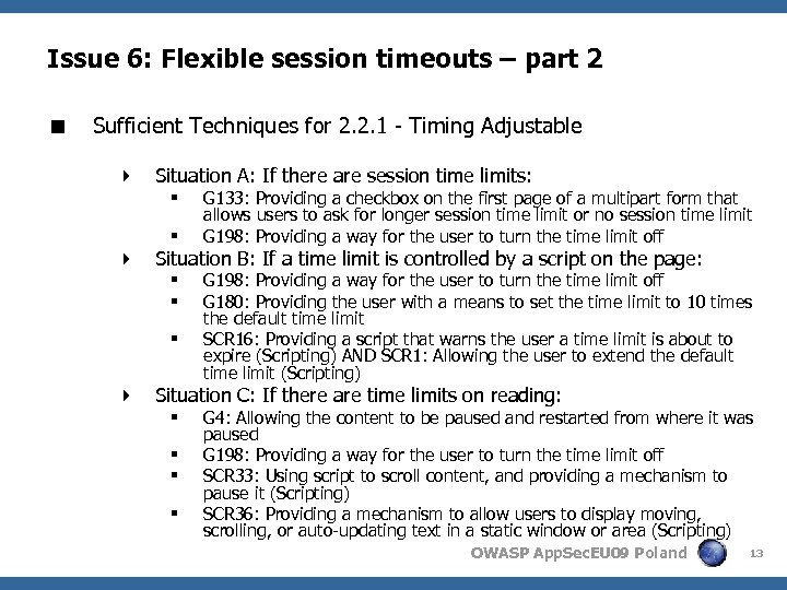 Issue 6: Flexible session timeouts – part 2 < Sufficient Techniques for 2. 2.