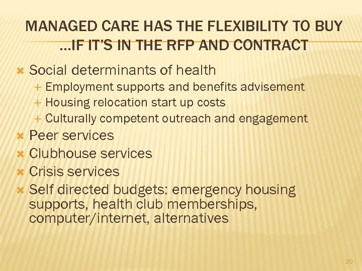 MANAGED CARE HAS THE FLEXIBILITY TO BUY …IF IT’S IN THE RFP AND CONTRACT