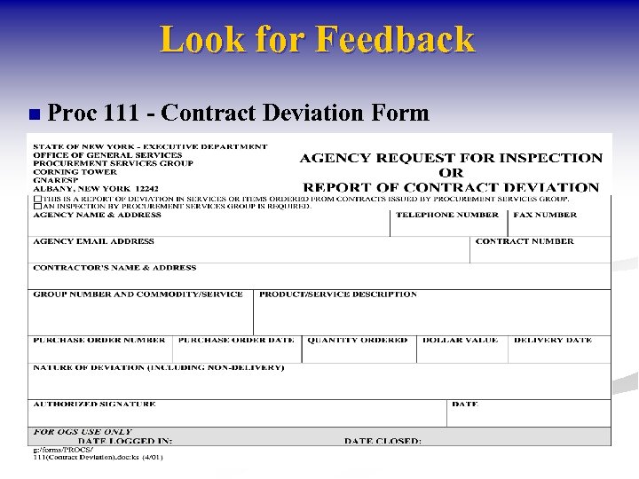 Look for Feedback n Proc 111 - Contract Deviation Form 