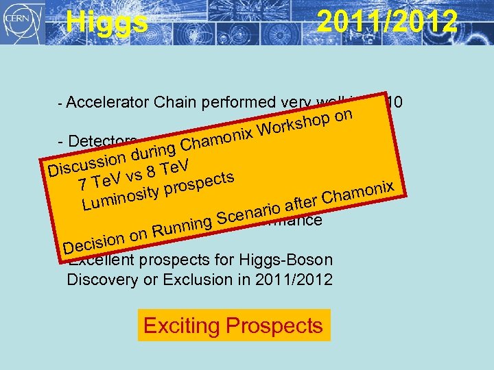 Higgs 2011/2012 - Accelerator Chain performed very well in 2010 hop on Works ix
