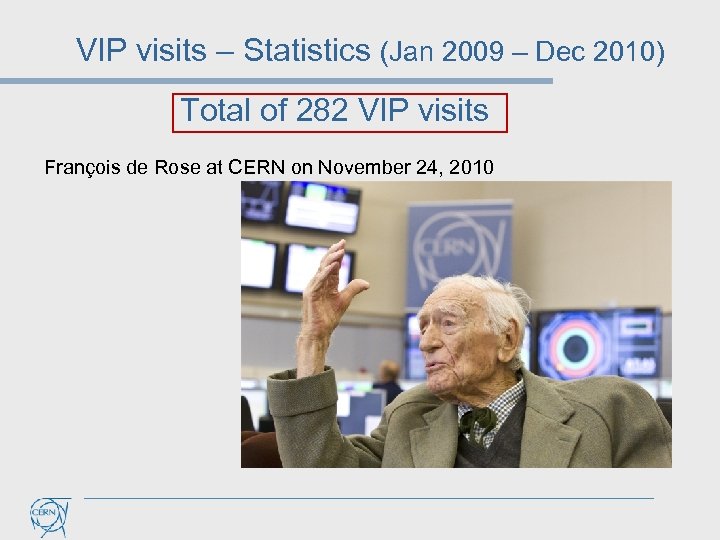 VIP visits – Statistics (Jan 2009 – Dec 2010) Total of 282 VIP visits