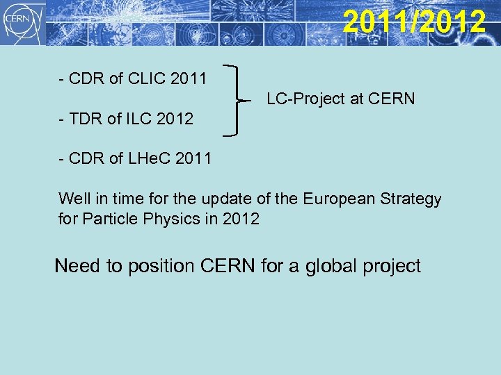 2011/2012 - CDR of CLIC 2011 LC-Project at CERN - TDR of ILC 2012