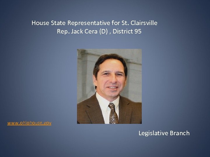 House State Representative for St. Clairsville Rep. Jack Cera (D) , District 95 www.