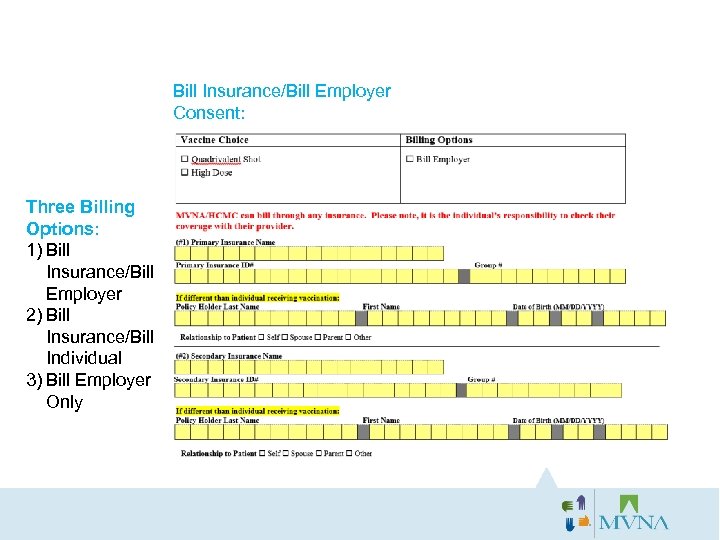 Bill Insurance/Bill Employer Consent: Three Billing Options: 1) Bill Insurance/Bill Employer 2) Bill Insurance/Bill