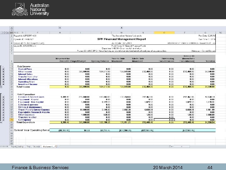 Finance & Business Services 20 March 2014 44 