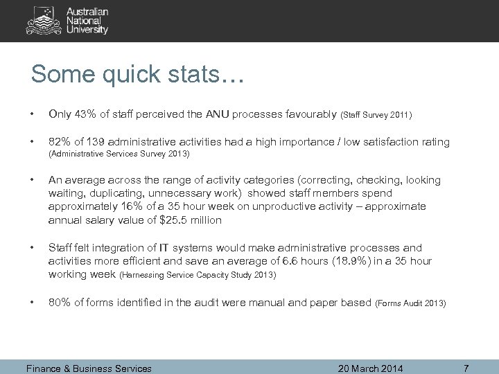 Some quick stats… • Only 43% of staff perceived the ANU processes favourably (Staff