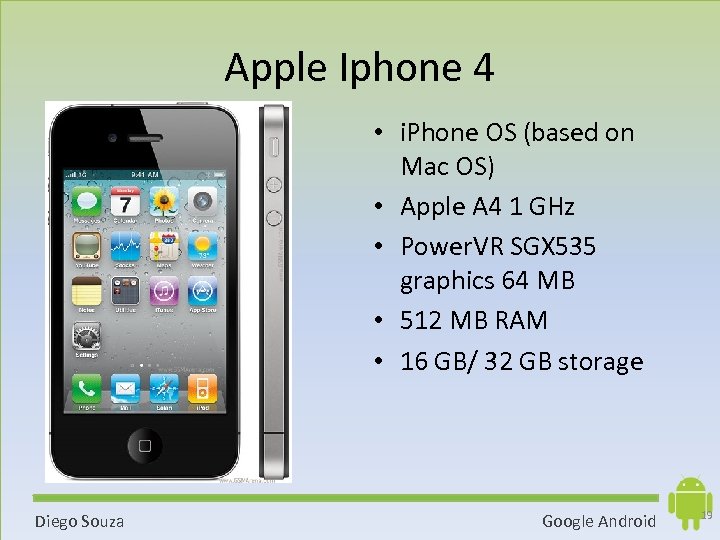 Apple Iphone 4 • i. Phone OS (based on Mac OS) • Apple A