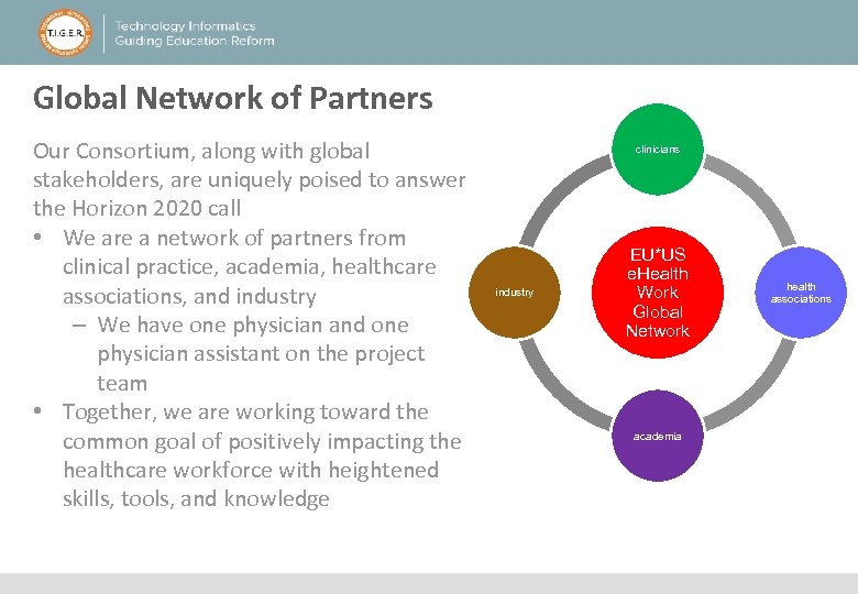 Global Network of Partners Our Consortium, along with global stakeholders, are uniquely poised to