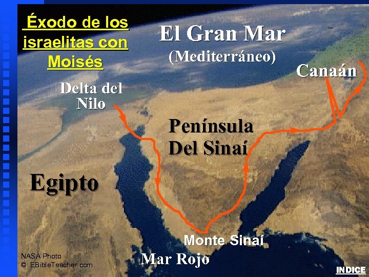 Éxodo de los israelitas con Moisés El Gran Mar (Mediterráneo) Delta del Nilo Route