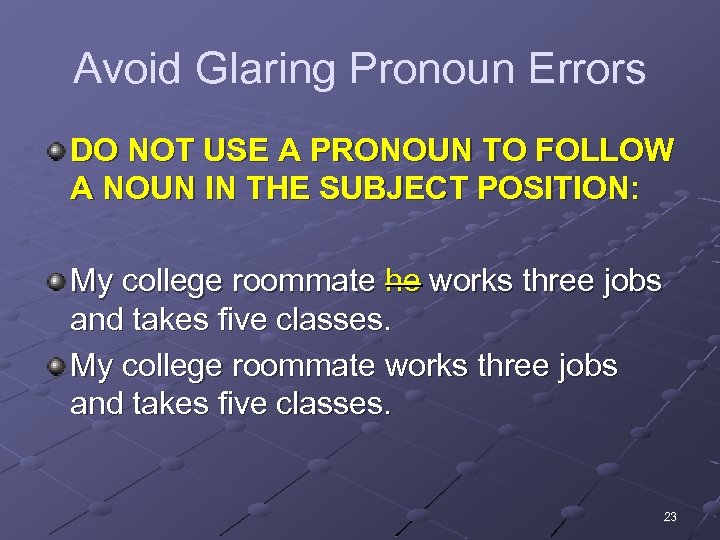 Avoid Glaring Pronoun Errors DO NOT USE A PRONOUN TO FOLLOW A NOUN IN