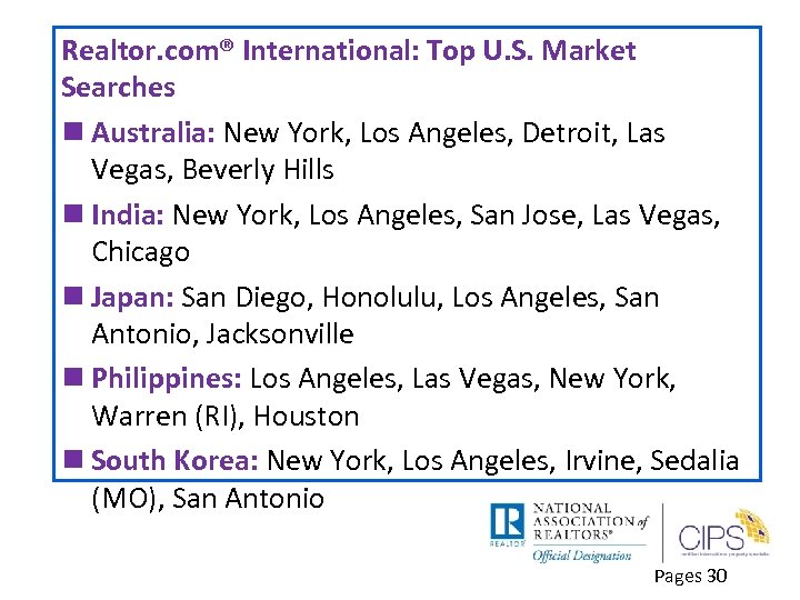 Realtor. com® International: Top U. S. Market Searches n Australia: New York, Los Angeles,