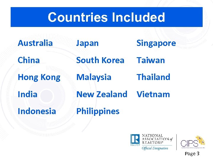 Countries Included Australia Japan Singapore China South Korea Taiwan Hong Kong Malaysia Thailand India
