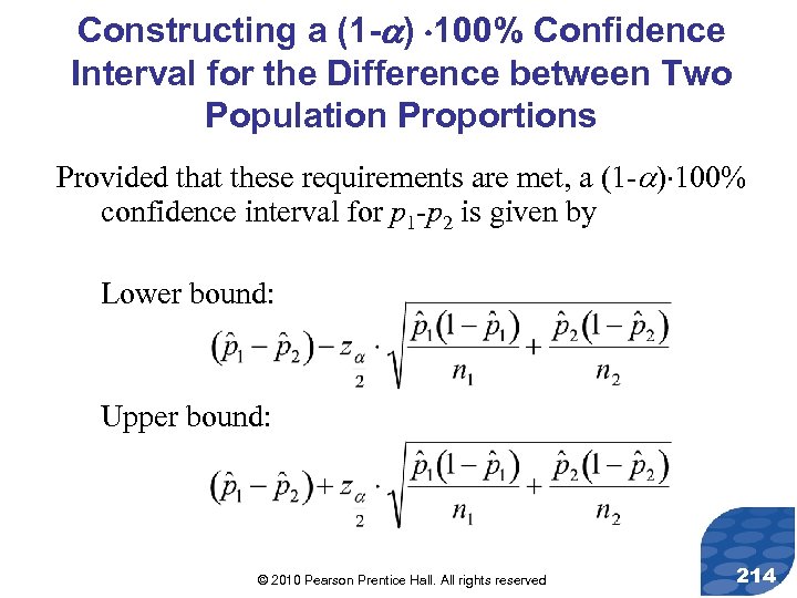 Constructing a (1 - ) 100% Confidence Interval for the Difference between Two Population