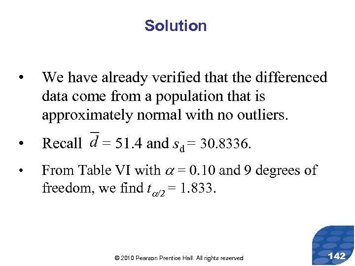 Solution • We have already verified that the differenced data come from a population