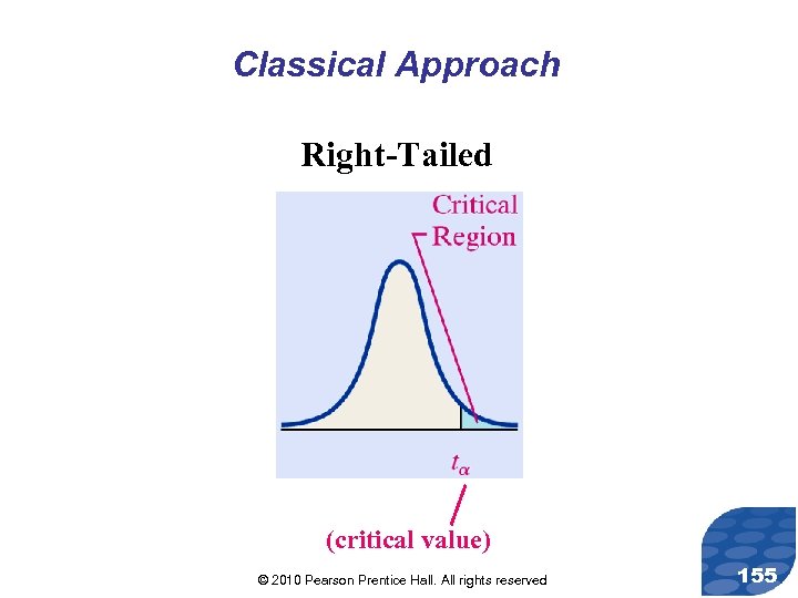 Classical Approach Right-Tailed (critical value) © 2010 Pearson Prentice Hall. All rights reserved 155