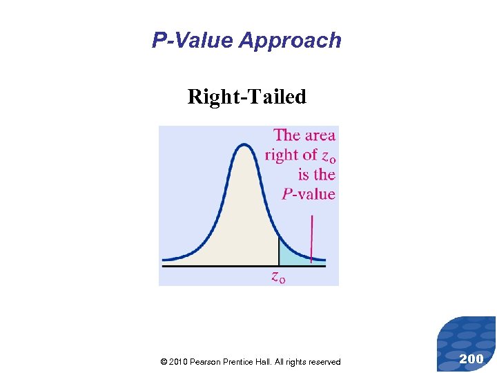 P-Value Approach Right-Tailed © 2010 Pearson Prentice Hall. All rights reserved 200 