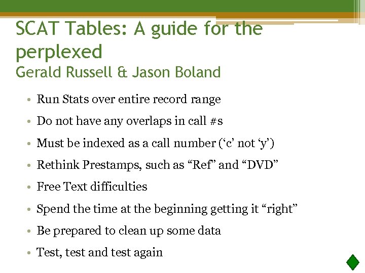 SCAT Tables: A guide for the perplexed Gerald Russell & Jason Boland • Run