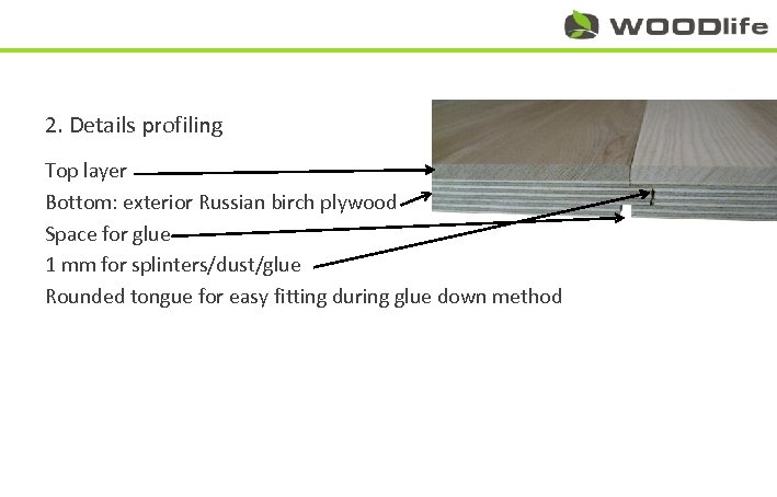 2. Details profiling Top layer Bottom: exterior Russian birch plywood Space for glue 1