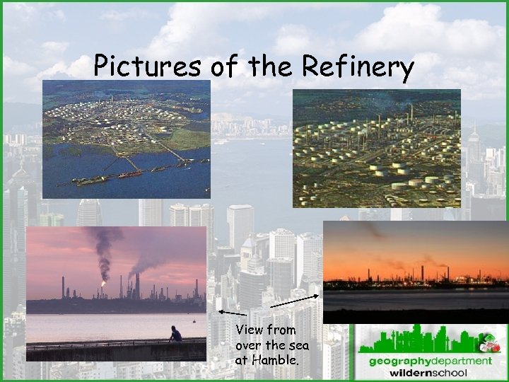 Pictures of the Refinery View from over the sea at Hamble. 