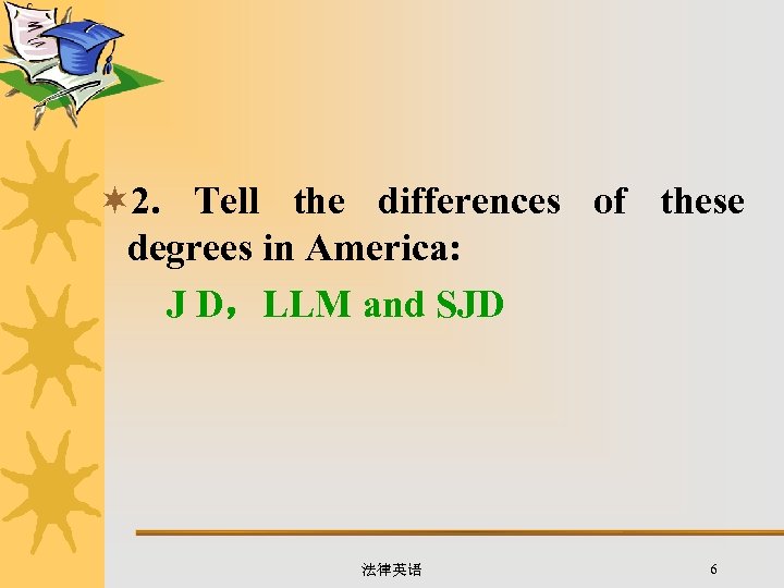 ¬ 2. Tell the differences of these degrees in America: J D，LLM and SJD