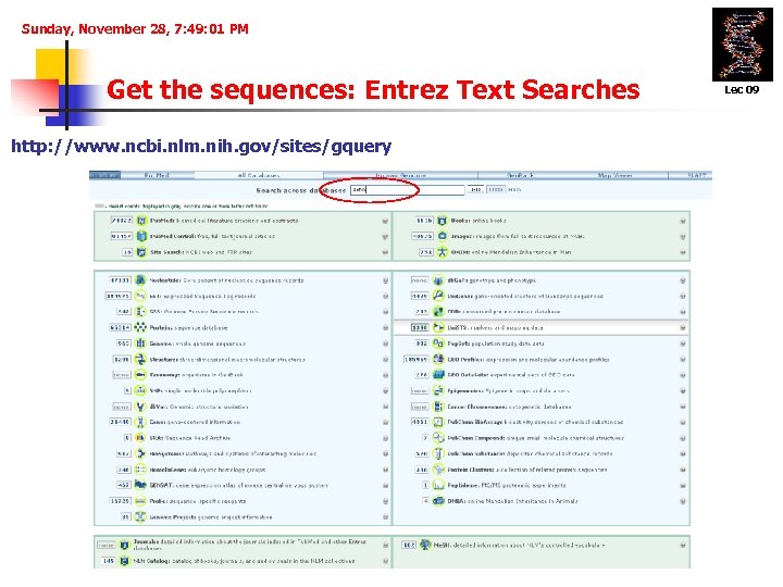 Sunday, November 28, 7: 49: 01 PM Get the sequences: Entrez Text Searches http: