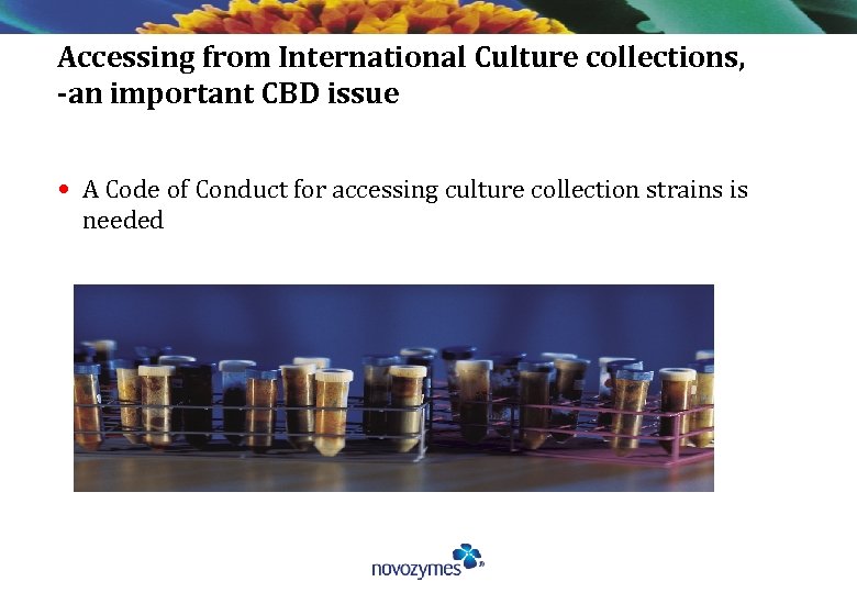 Accessing from International Culture collections, -an important CBD issue • A Code of Conduct