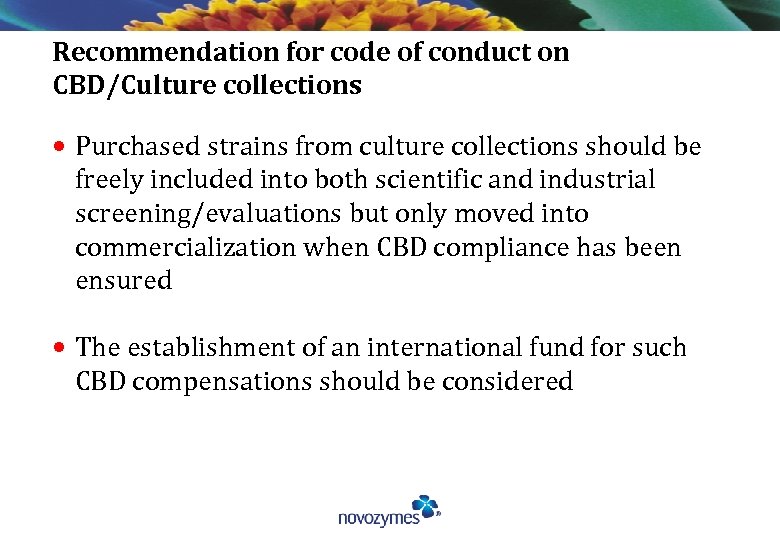 Recommendation for code of conduct on CBD/Culture collections • Purchased strains from culture collections