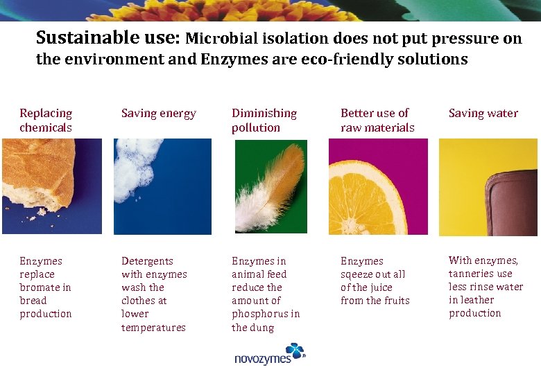 Sustainable use: Microbial isolation does not put pressure on the environment and Enzymes are