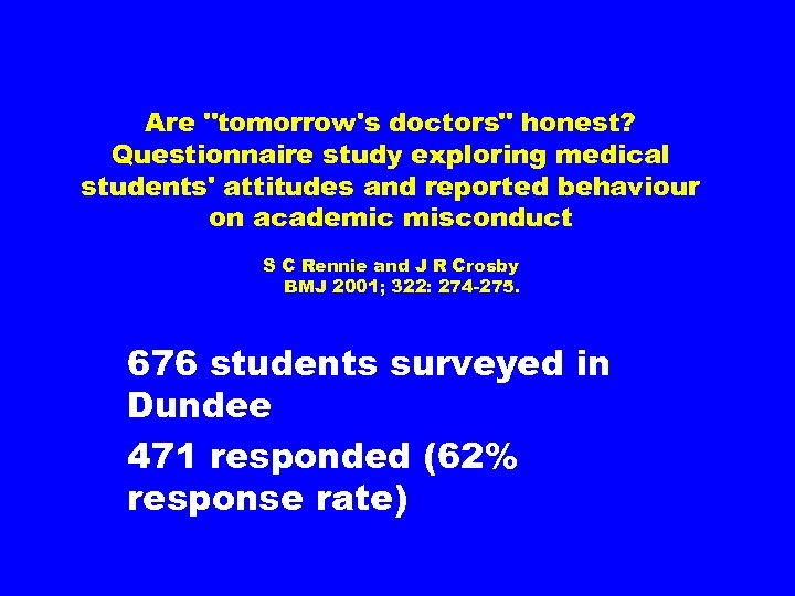 Are "tomorrow's doctors" honest? Questionnaire study exploring medical students' attitudes and reported behaviour on