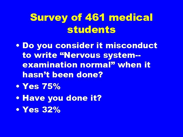 Survey of 461 medical students • Do you consider it misconduct to write “Nervous