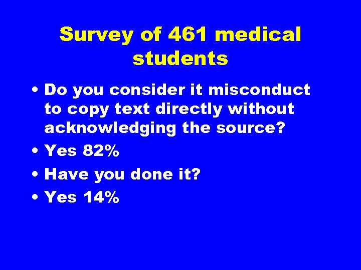 Survey of 461 medical students • Do you consider it misconduct to copy text