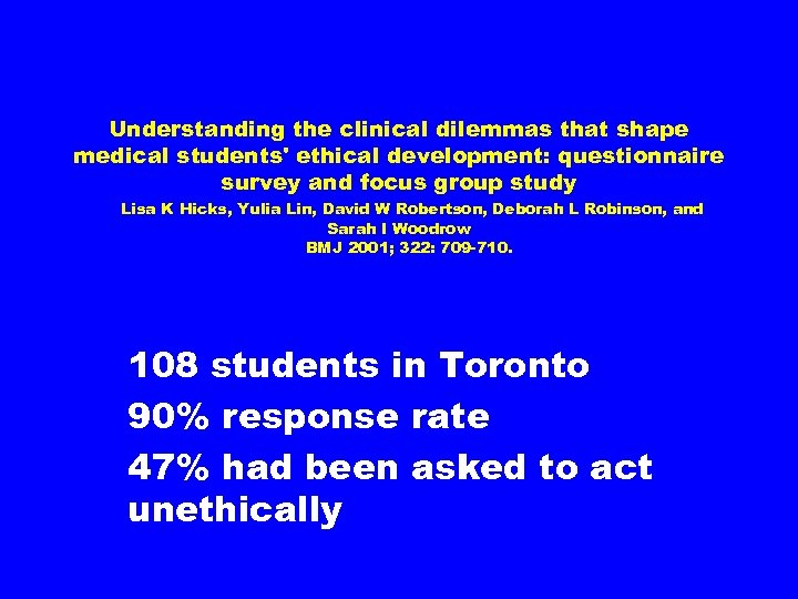 Understanding the clinical dilemmas that shape medical students' ethical development: questionnaire survey and focus