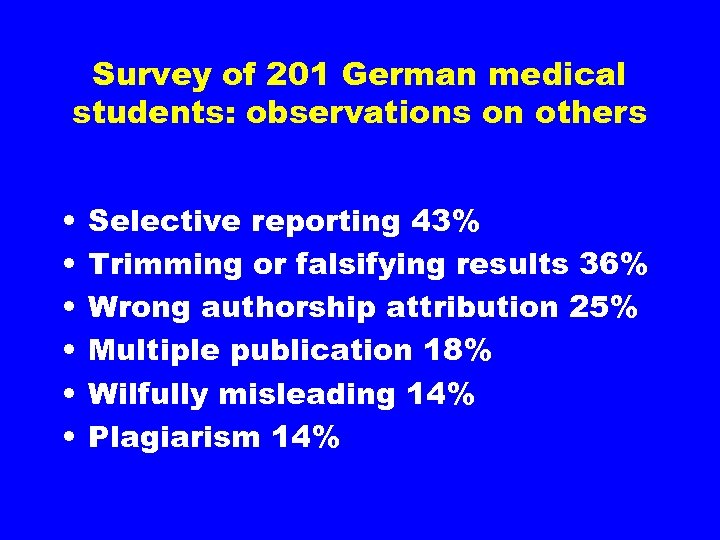 Survey of 201 German medical students: observations on others • • • Selective reporting
