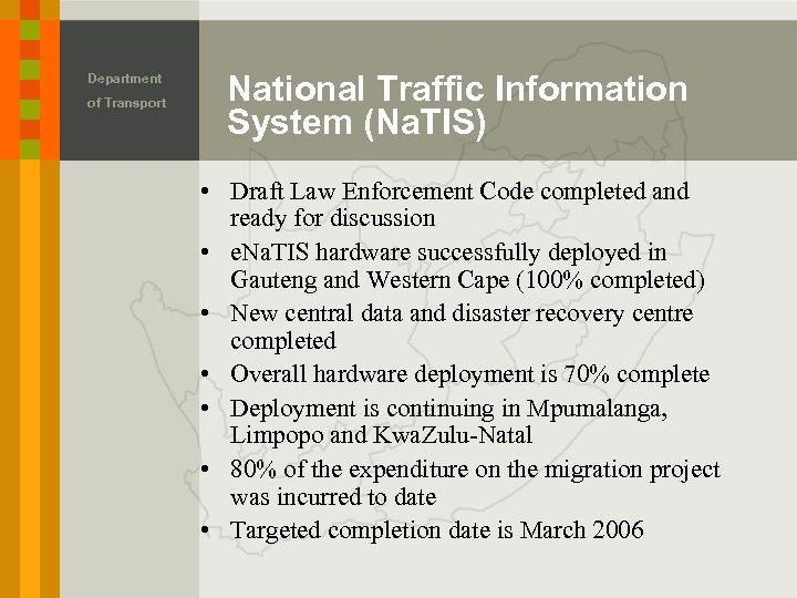 Department of Transport National Traffic Information System (Na. TIS) • Draft Law Enforcement Code