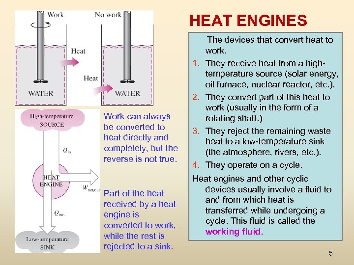 HEAT ENGINES 1. 2. Work can always be converted to heat directly and completely,