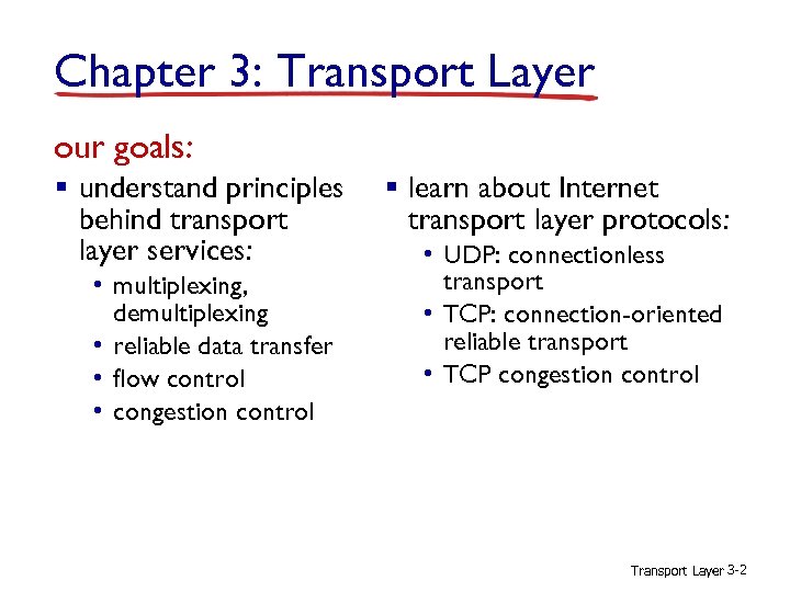 Chapter 3: Transport Layer our goals: § understand principles behind transport layer services: •