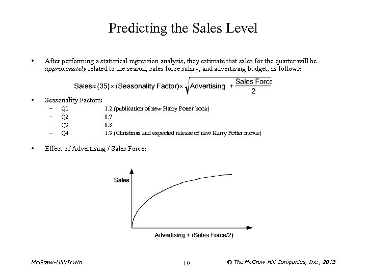 Predicting the Sales Level • After performing a statistical regression analysis, they estimate that