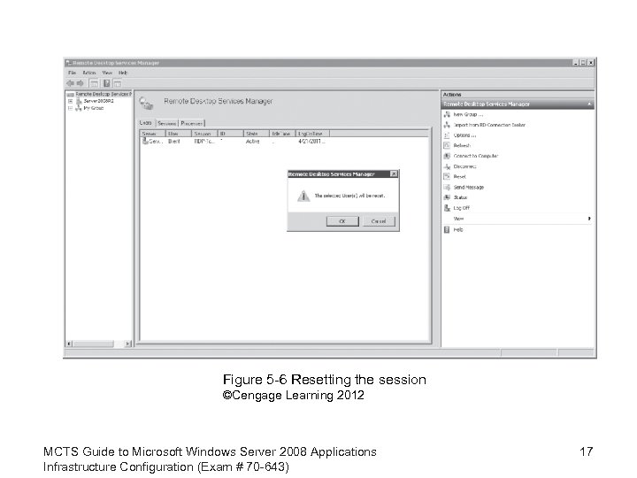 Figure 5 -6 Resetting the session ©Cengage Learning 2012 MCTS Guide to Microsoft Windows