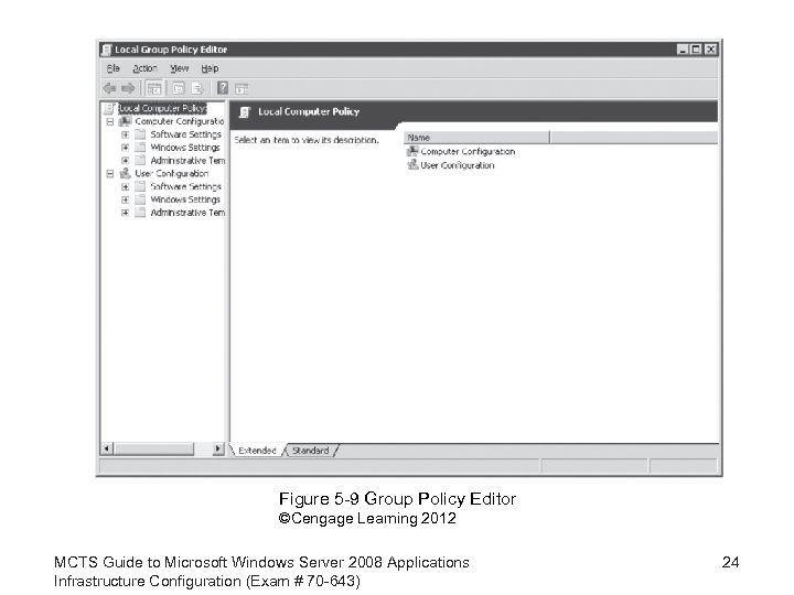 Figure 5 -9 Group Policy Editor ©Cengage Learning 2012 MCTS Guide to Microsoft Windows